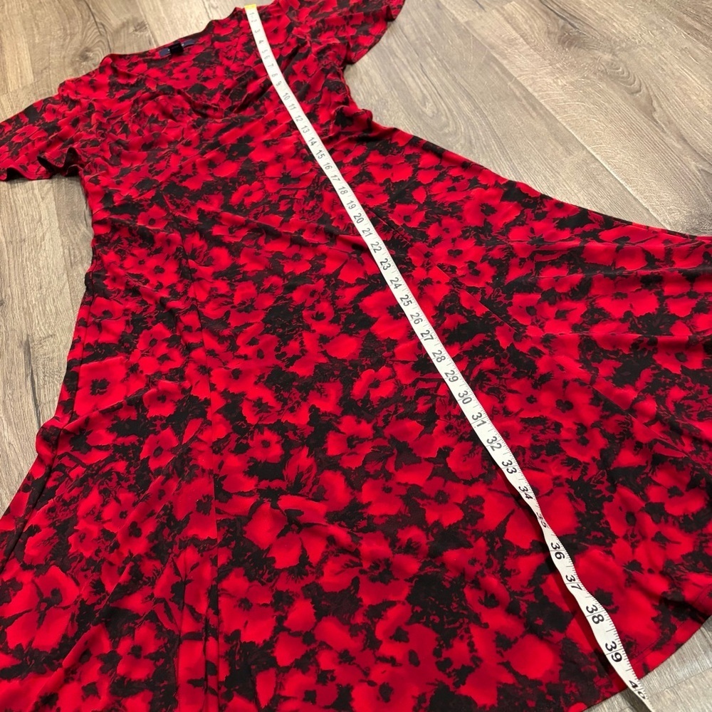 Chaps Dress Dark Floral Red Flutter Sleeve Midi Office Fit Flare Surplice S - Picture 11 of 14